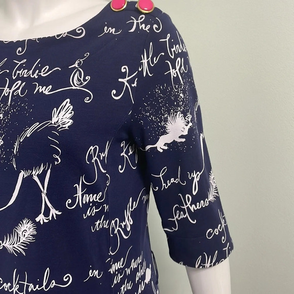 Lilly Pulitzer Navy Blue Pink Ruffle My Feather Script Print Dress Size Small - Picture 3 of 10